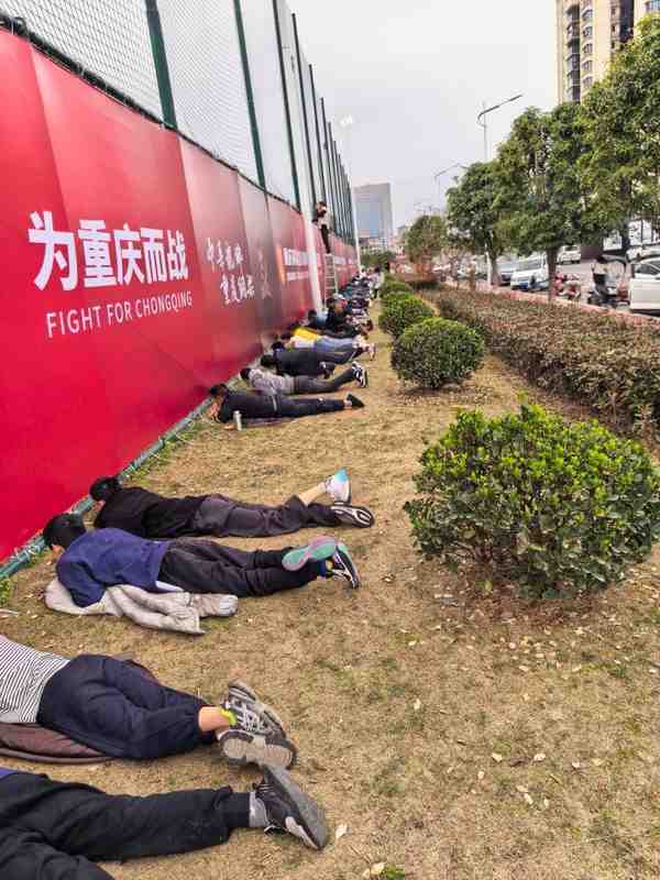 接地气,重庆球迷趴在草地上透过围栏缝隙观看铜梁龙热身赛 新闻 接地气,重庆球迷趴在草地上透过围栏缝隙观看铜梁龙热身赛 新闻