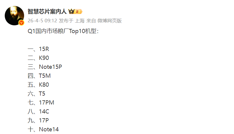 技术极客的深度拆解：五大品牌2026Q1畅销机型背后的市场逻辑